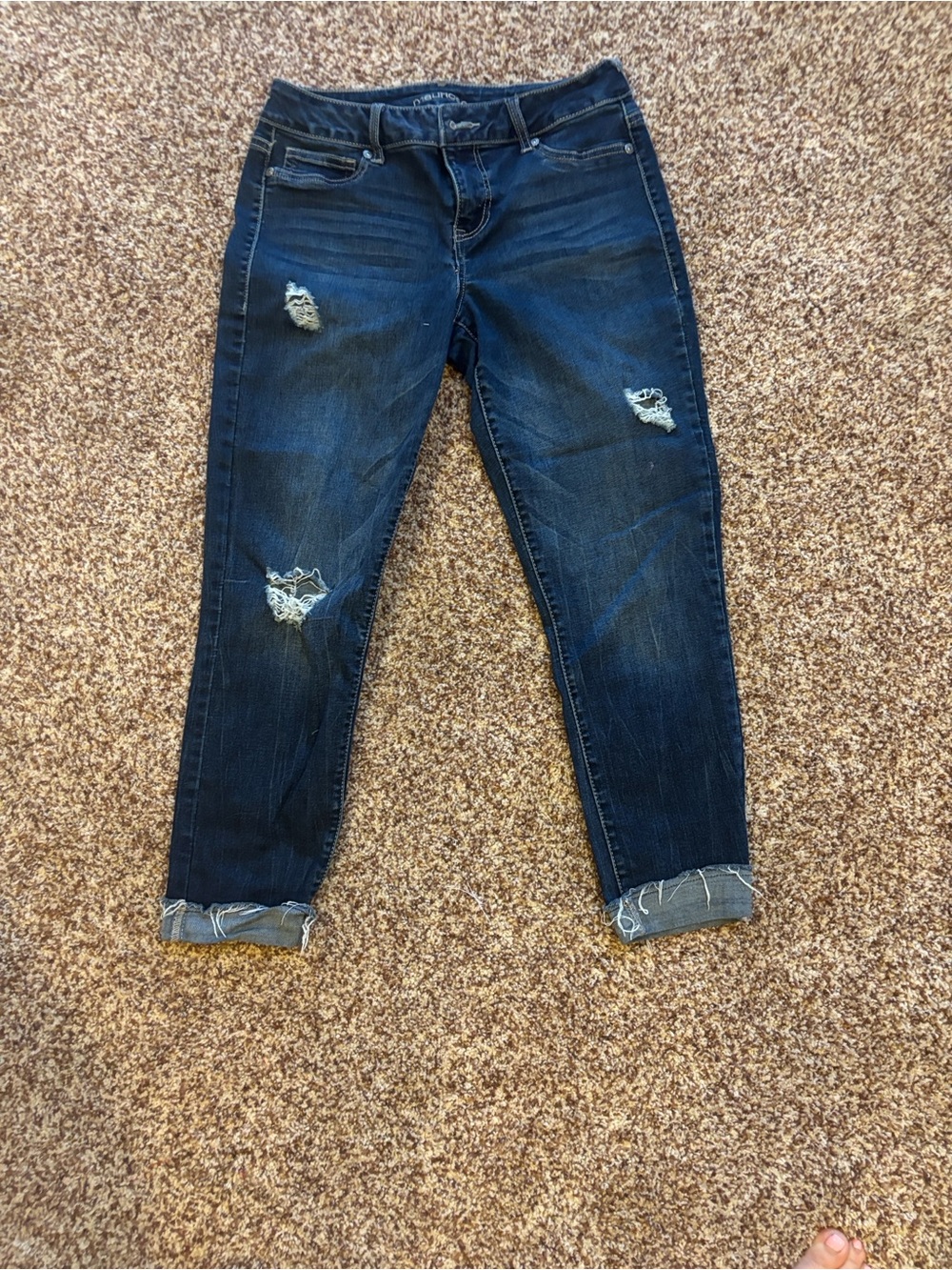 Maurices Dark Blue Distressed Boyfriend Jeans